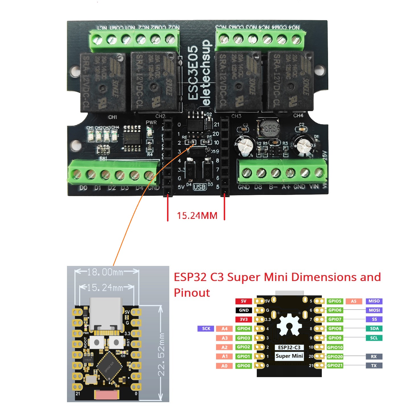 ESC3B04 ESP32-C3 산업용 릴레이 보드 4C - Espressif Esp32 리뷰 및 가격